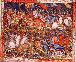 Trojan War: Hectors bedrifter. Detalj av en miniatyr fra det spanske manuskriptet "Codex Benito de Santa Mora"" av Spanish School