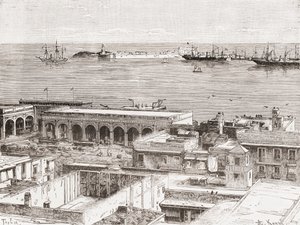 Utsikt over Veracruz og San Juan de Ulúa-fortet, Mexico av Spanish School