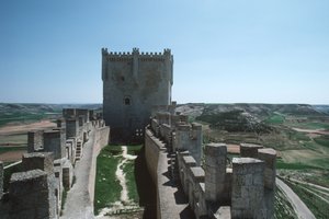 Utsikt over slottets vegger og holde av Spanish School