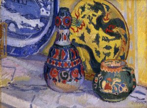 Stilleben med orientalske figurer, 1913 av Spencer Frederick Gore