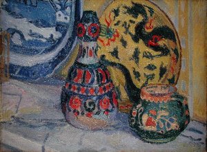 Stilleben med orientalske figurer av Spencer Frederick Gore