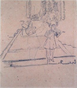 The Musicians at the Footlights, ca. 1910 (blyant på buff-papir) av Spencer Frederick Gore