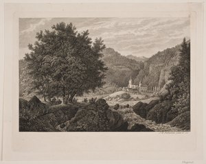 Fjelllandskap med kirke av Søren Henrik Petersen