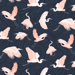 Egrets pattern I, 2022 (grafittblyant og digital) av Stacy Hsu