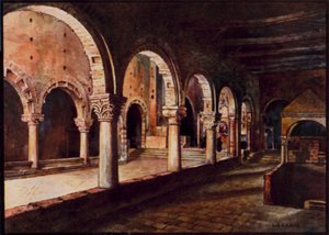 Italienske katedraler: Toscanella, utsikt over skipet til San Pietro (farge litho) av Stafford Leake