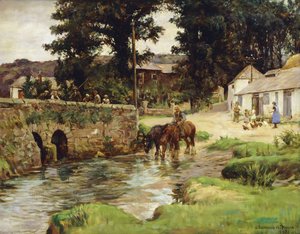 Vanning av hestene i landsbystrømmen av Stanhope Alexander Forbes