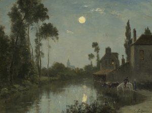 Moonlit River, ca.1866-?70 av Stanislas Victor Edouard Lepine
