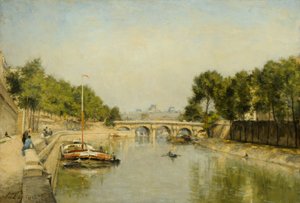The Banks of the Seine in Spring (olje på lerret) av Stanislas Victor Edouard Lepine