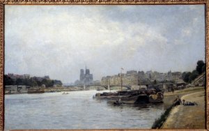 Øya Cite og øya Saint Louis sett fra broen til Austerlitz Maleri av Stanislas Lepine (1835-1892) 1800-talls sol. 0,83x0,51 m Paris, Musee Carnavalet av Stanislas Victor Edouard Lepine