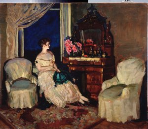 I rommet - Maleri av Stanislav Yulianovich Zhukovsky (Zhukovsky) (1873-1944), olje på lerret av Stanislav Joulianovitch Joukovski
