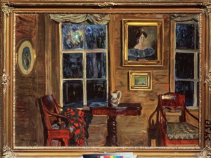 I et gammelt hus. Maleri av Stanislav Yulianovich Zhukovsky (Zhukovsky) (1873-1944), olje på lerret av Stanislav Joulianovitch Joukovski