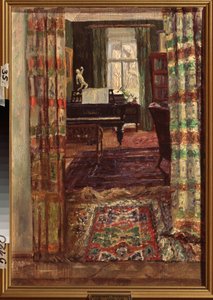Interiør med flygel. Maleri av Stanislav Yulianovich Zhukovsky (Zhukovsky) (1873-1944), olje på lerret av Stanislav Joulianovitch Joukovski