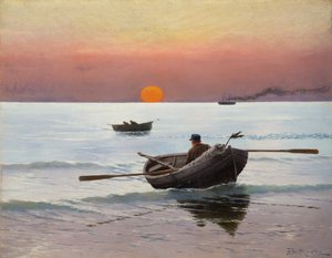 Solnedgang på havet (olje på lerret) av Stanislaw Ignacy Witkiewicz