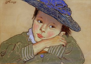 Jente i en blå hatt, 1895 (pastell på papir)