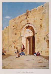 Akvarell av Stanley Inchbold, som viser Kong David eller Sionporten, i Jerusalem, Palestina 1906
