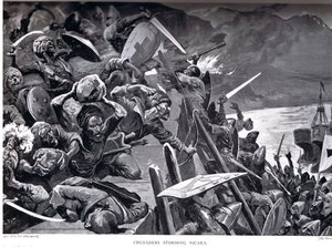 Crusaders Storming Nicaea, illustrasjon fra 'Hutchinson's History of the Nations' av Stanley L. Wood