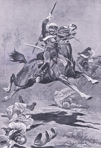 The 9th Lancers at Delhi, 1857, illustrasjon fra British Battles on Land and Sea, 1915 av Stanley L. Wood