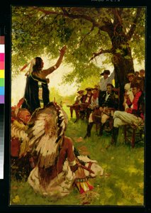Tecumseh møter general Harrison (olje på lerret) av Stanley Massey Arthurs