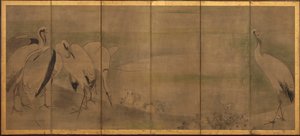 Traner og krysantemum, Momoyama- eller Edo-perioden, 1568-1868.