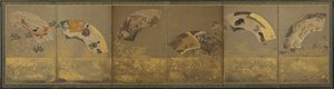 Seks fanpapirer: diverse emner, Momoyama- eller Edo-perioden, 1590-1640.