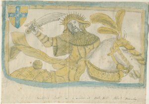 Abbots Bromley - Window Glass at Hall Hill: fargeblyantskisse, nd [?18th cent] av Stebbing Shaw