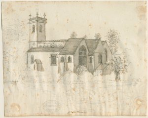 Abbots Bromley Church: blyantskisse med lett vask, nd [1762-1802] av Stebbing Shaw