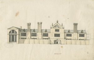Blithfield Hall: tonet penntegning, og [1700-tallet] (tegning) av Stebbing Shaw