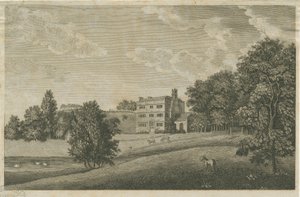 Butterton Hall: gravering og [?1700-tallet] (trykk) av Stebbing Shaw