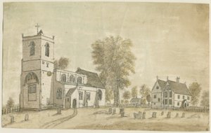 Hanbury Church: vannfargemaleri, 1791 av Stebbing Shaw