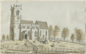 Kings Bromley Church: akvarellmaling, og [c 1796] av Stebbing Shaw
