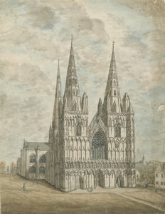 Lichfield Cathedral - West Front: akvarellmaleri, nd [1762-1802] av Stebbing Shaw