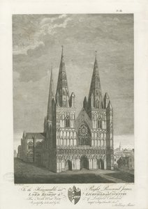 Lichfield Cathedral - West Front: gravering, nd [1762-1802] (trykk) av Stebbing Shaw