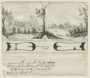 Mavesyn Ridware - Site of Blythbury Priory: indisk blekktegning, 1795 av Stebbing Shaw