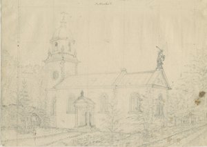 Patshull kirke: blyanttegning, nd [1762-1802] av Stebbing Shaw