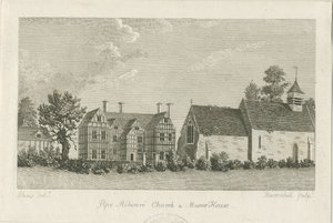 Pipe Ridware kirke og herregård: gravering, nd [1762-1798] av Stebbing Shaw