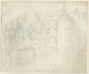 Stafford - Ancient "High House": blyanttegning, nd [1794] av Stebbing Shaw