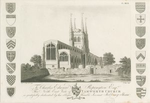 Tamworth Church: akvatintgravering, 1792 av Stebbing Shaw