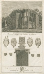 Tixall Hall - Gotisk vindu og heraldiske antikviteter: gravering, nd [1762-1802] (trykk) av Stebbing Shaw
