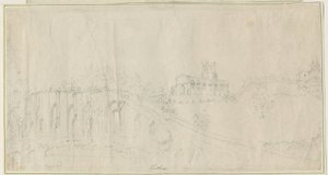 Tutbury Church and Castle - North East View: blyanttegning, nd [1762-1802] (tegning) av Stebbing Shaw