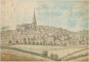 Walsall Town - North West View: vannfargemaleri, og [c 1798] av Stebbing Shaw