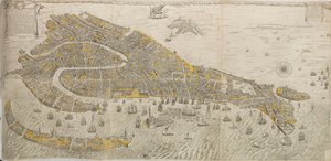 Sann og ekte tegning av byen Venetia. Panorama over Venezia, 1676. av Stefano Scolari