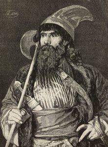 Sjeik i full regalia, gravering av F Gamberoni fra maleri av Stefano Ussi (1822-1901), L