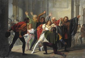 Pazzi-konspirasjonen av Stefano Ussi (1822-1901) - Privat samling - ""La congiura dei Pazzi"" Pazziens konspirasjon (plott eller konspirasjon) - Søndag 26. april 1478, i Firenze, oppsto et slagsmål under messen i katedralen til