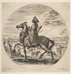 En maurisk rytter vendt mot venstre, stående og sittende tyrkere i mellomgrunnen, en..., ca. 1651. av Stefano della Bella