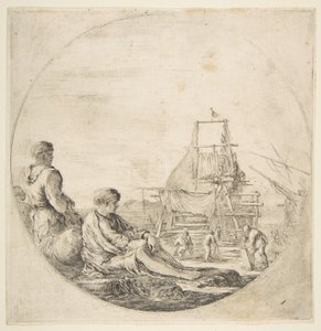 En sittende hvit sjømann, en stående svart sjømann, ca. 1660. av Stefano della Bella