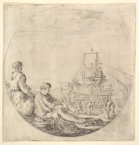 En svart sjømann stående til venstre, i profil til høyre, en hvit sjømann sittende i ..., ca. 1658-63. av Stefano della Bella