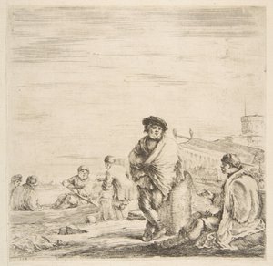 En stående sjømann snakker med en sittende Levantine, ca. 1660. av Stefano della Bella