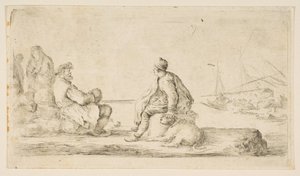 En ung sjømann og en gammel mann som sitter ved sjøen, 1600-tallet. av Stefano della Bella