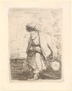 En gammel tyrker med frakk og turban sitter på en stein av Stefano della Bella