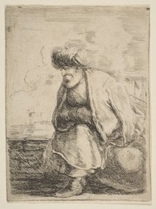 En gammel tyrker som sitter på en stein, ca. 1662. av Stefano della Bella